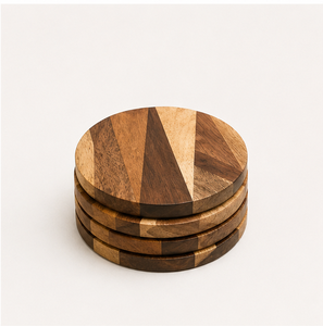 Handmade <b>Round</b> Wooden Coaster <b>Set</b> Of <b>4</b> with Modern Geometric Inlay Eco-Friendly Heat Resistant Drink Mats <b>For</b> Coffee Tableware - Product Image 5