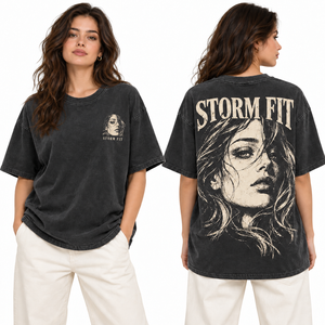 T-shirt oversize bleu pour femme Storm Fit, col rond, manches courtes, coupe ample, 100% coton jersey, délavé à l'acide, streetwear, été - Product Image 6