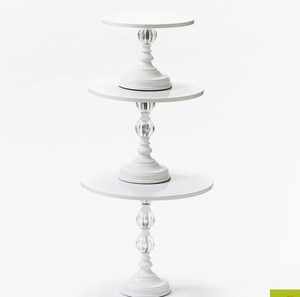 Three Tier White Cake Stand With Crystal Accents Multi Layer Display Platter Reusable Plastic Cake <b>Tools</b> - Product Image 3