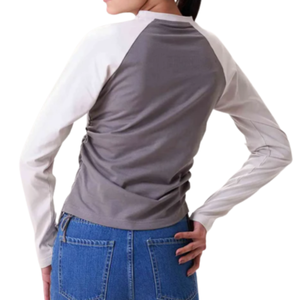 Camiseta Casual de Manga Larga para Mujer, Moderna, Ecológica, de Secado Rápido, Gris y Blanca, 100% Algodón Jersey, Primavera/Verano, Teñido Liso - Product Image 5