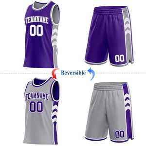 Reversible Basketball Jersey Set Purple Gray Sublimated Team Name 00 Moisture Wicking Athletic Uniform Adult Unisex - Product Image 1
