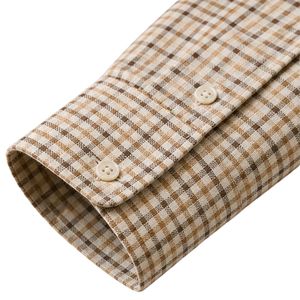 Chemise à manches longues pour homme en coton à petits carreaux beige marron, décontractée, boutonnée, personnalisable, vente en gros, vêtements de mode - Product Image 3