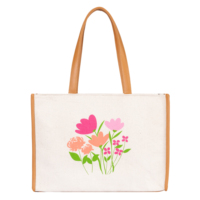 Tas Kanvas Cetak Bunga Gaya Bohemian dengan Penutup Ritsleting Tas Belanja Ramah Lingkungan yang Dapat Digunakan Kembali-Putih Harga Terbaik