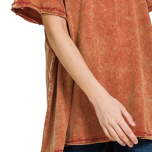 Camiseta de mujer con lavado ácido, estilo vintage, de manga corta, informal, transpirable, a la moda, deportiva; camisetas de manga larga para mujer y hombre con lavado ácido. - Product Image 6