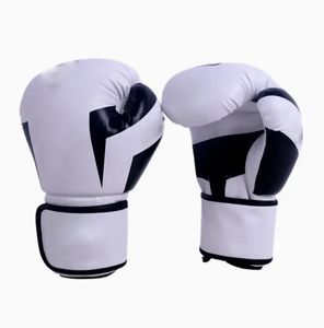 Gants de boxe en PU blancs à doigts entiers avec fermeture Velcro pour adultes – Équipement d'entraînement et de combat - Product Image 1