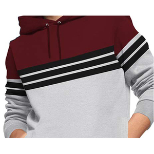 Sweat-shirt à capuche pour homme, coupe classique, décontracté, avec poche, design rayé gris et bordeaux, vêtement d'automne - Product Image 4