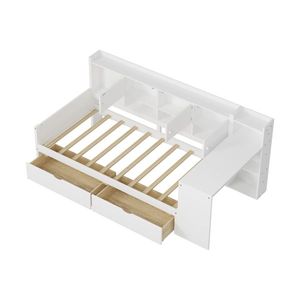 Letto a giorno a forma di L in legno per bambini con 7 armadietti e 2 cassetti, letto multifunzionale con scrivania - Product Image 6