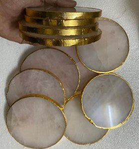 Golden Rim Agate Stone Slices Coaster Chakra Healing <b>Meditation</b> Products From India Tottaly HAndmade - Product Image 4