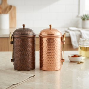 Hammered Copper Storage Container With Spoon Dome Lid Tall Kitchen Masala Canister <b>Spice</b> <b>Jar</b> Wholesale Manufacturer - Product Image 6