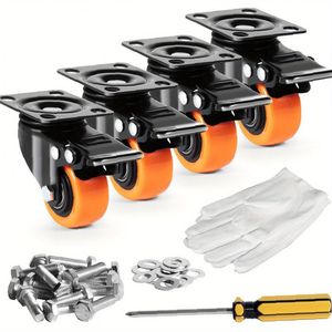 Set 4 pezzi Ruote a piastra girevole da 2 pollici a doppia chiusura di sicurezza con ruote in PVC senza rumore capacità di carico pesante 150 mobili - Product Image 1