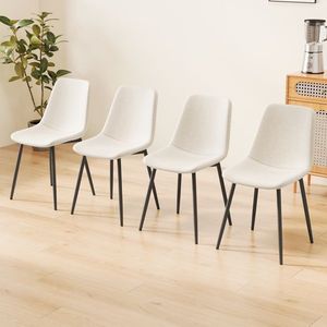 Set di 4 Sedie da Cucina Moderne con Sedute Imbottite in Lino e Robuste Gambe in Metallo Nero, Design Beige per Tavolo da Pranzo - Product Image 1