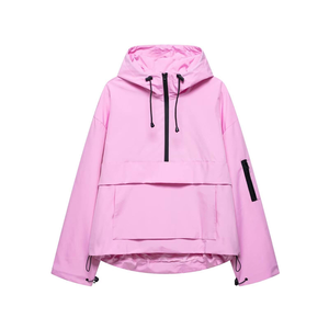 Unisex Hooded Half Zip Windbreaker <b>Jacket</b> With Pockets Casual Loose Fit Autumn Outerwear - Product Image 6