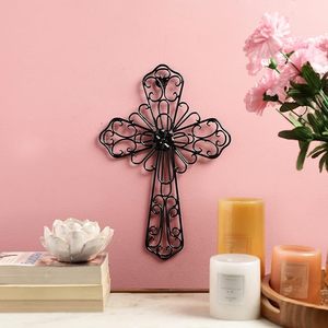 Black Metal <b>Wall</b> Cross <b>Decor</b> Rustic Living Room <b>Wall</b> Art Elegant Indoor Outdoor Crucifix <b>Hanging</b> Decoration - Product Image 2