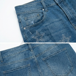 กางเกงยีนส์ขาสั้นผู้ชายประดับเพชร กางเกงยีนส์คริสตัลสุดหรู สตรีทแวร์ ขายส่งจำนวนมาก กระบวนการนำเข้า-ส่งออก - Product Image 5