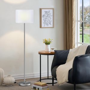 60 Modern White Shade <b>Silver</b> Pole Floor <b>Lamp</b> Tall <b>Lamps</b> for Living Room Bedroom Office Dining Room Without - Product Image 1