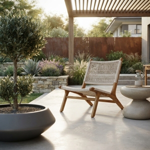Chaise de jardin d'extérieur grise avec structure en métal blanc, chaise papillon en corde tressée, coussin de tête bleu sarcelle, pour aménagement de patio, design artistique et décoratif - Product Image 5