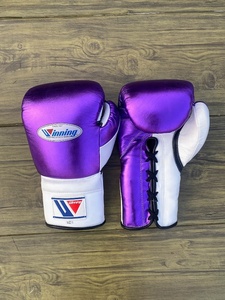 Professional High-quality Purple Leather Lace-Up Full Finger Boxing Gloves 16 oz Training Martial Arts Adjustable <b>Wrist</b> <b>Strap</b> - Product Image 3
