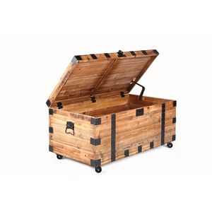 Tavolino da Caffè con Ampio Spazio di Archiviazione e Quattro Ruote, Design in Legno Naturale Recuperato/Metallo Nero - Product Image 4