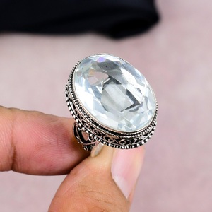 Faceted White Topaz Gemstone <b>Ring</b> 925 Silver <b>Crystal</b> <b>Ring</b> Dainty Minimalist <b>Ring</b> Handmade Vintage Style Elegant Jewelry - Product Image 6
