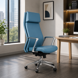 Chaise de bureau pivotante en cuir de haute qualité, dossier haut, base en aluminium, réglage de la hauteur, vente en gros - Product Image 1
