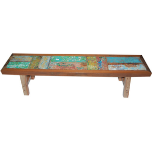 Banco Rita de Madera de Barco Reciclada, Diseño Patchwork, Color Original, Ecológico, Hecho a Mano, Minimalista, Sostenible, para Interiores y Exteriores - Product Image 5