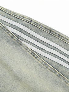 Jean décontracté pour homme à taille haute, coupe large, en denim délavé, rayé, en coton, pour le printemps - Product Image 5