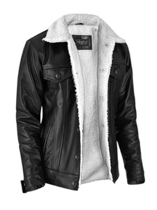 Men's Black Leather <b>Sherpa</b> <b>Jacket</b> Warm Winter Shearling <b>Lined</b> Casual <b>Jacket</b> - Product Image 3