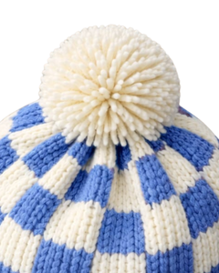 Gorro de Punto Personalizado a Cuadros Azules y Blancos, Gorro de Invierno Cálido con Pompón, Gorro de Punto Grueso Unisex, Gorro con Logo Personalizado, Proveedor OEM - Product Image 5