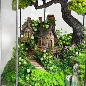 Tall Glass Terrarium With Cottage Landscape Waterfall And Bonsai Style <b>Tree</b> Indoor Table Decor For Home Office And Gifting - Product Image 5