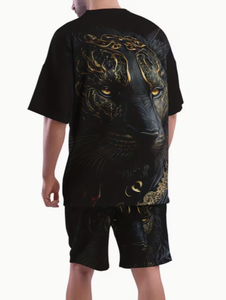 Men Summer TShirt And Shorts <b>Set</b> Black Panther Print Breathable <b>Knitted</b> Casual Streetwear Two Piece Outfit Crew Neck - Product Image 1