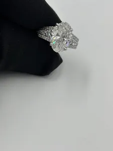 Luxury Moissanite Engagement <b>Ring</b> <b>925</b> Sterling <b>Silver</b> White Gold Plated Oval Cut Bridal <b>Ring</b> for Women - Product Image 4