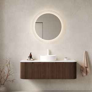 Mobile bagno sospeso DINA 48 pollici bianco con lavabo, bordi curvi e 2 cassetti, mobiletto contenitore a strisce - Product Image 1