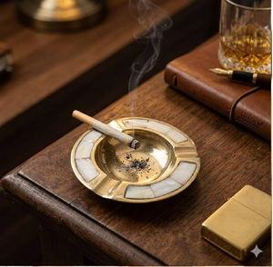 Antique <b>vintage</b> brass round <b>ashtray</b> featuring detailed traditional engravings, available at wholesale prices. - Product Image 4