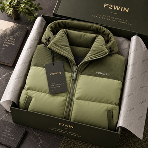F2WIN <b>Men's</b> Hooded Puffer <b>Jacket</b> <b>Corduroy</b> Winter Coat Windproof Thick Regular Fit Solid Green Zipper Closure Casual Style - Product Image 6