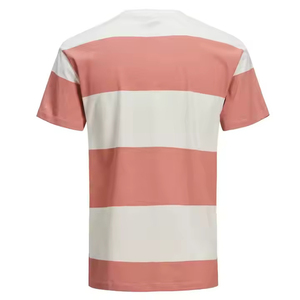 เสื้อยืดแขนสั้นคอกลมลายทางสีชมพูและสีขาวสำหรับผู้ชาย ทรงปกติ สไตล์ลำลอง - Product Image 4