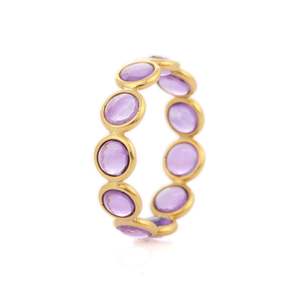 18K Gold Amethyst Eternity Band-<b>Resizable</b> Wedding <b>Ring</b> with Prong Setting - Product Image 5