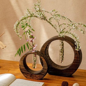Florero Circular de Madera Minimalista Moderno, Exportador de Marcos de Madera Hechos a Mano con Tubo de Vidrio para Plantas Hidropónicas - Product Image 6