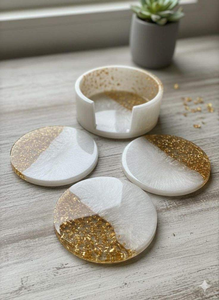 Posavasos de Resina Hechos a Mano en Tono Azulado para Café, Té y Bebidas con Diseño de Olas Oceánicas, Estilo Mediterráneo - Product Image 2