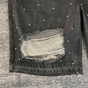Newest Custom Ripped Denim <b>Shorts</b> <b>Men</b> Vintage Y2k Applique Embroidery Rhinestone <b>Jeans</b> <b>Shorts</b> - Product Image 6