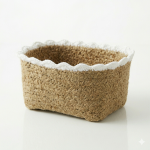 Cesta de Almacenamiento Tejida de Yute Natural de Estilo Clásico con Ribete de Encaje Festoneado, Organizador Decorativo Boho de Seagrass - Product Image 6