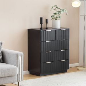 Cassettiera a cinque cassetti in particolato P2 e fibra di legno ad alta densità nera, 72x41x94 cm, con frontale a motivo ondulato e quattro livelli di contenimento - Product Image 5