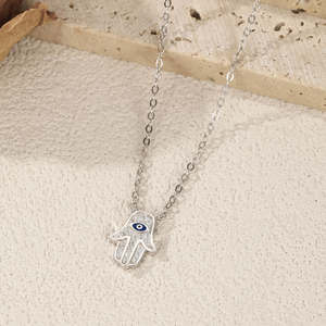 Collar con Colgante de Mano de Hamsa y Ojo Turco de Plata de Ley 925, Ojos Azules, Cadena de Clavícula, Dije Fino, Cadena de Eslabones de Circonita, Regalo de Compromiso - Product Image 4
