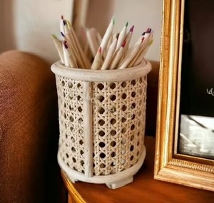 Creative Modern Round Standing Rattan Pen Holder & Pencil Organizer Multifunction <b>Desk</b> Office School Study Room - Product Image 4