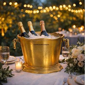 Cubo Enfriador de Vino de Latón Antiguo, Enfriador de Hielo para Champán Vintage con Asas, Tina Decorativa de Metal para Vino para Decoración del Hogar y Bodas - Product Image 2