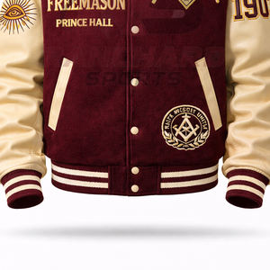 Veste universitaire personnalisée d'inspiration maçonnique – Corps en laine de qualité supérieure avec manches en cuir PU et symboles brodés - Product Image 3