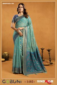 Sari en coton filé de haute qualité avec tissage jacquard, motif Butti sur toute la surface, pallu ombré et bordure Zari – Exportateur indien - Product Image 3