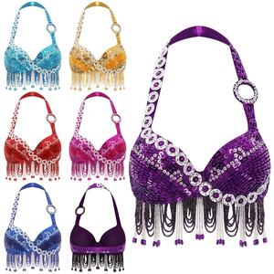 Sujetador con cuello Halter para danza del vientre para mujer, Top corto <span class=keywords><strong>de</strong></span> baile, disfraz <span class=keywords><strong>de</strong></span> actuación para disfraces <span class=keywords><strong>de</strong></span> escenario, competiciones <span class=keywords><strong>de</strong></span> fiestas, Samba Cha-Cha español - Product Image 1