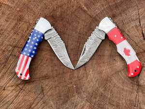 UA Supplies Industrial Grade Damascus Steel Straight <b>Clip</b> Point Folding Knife Custom Flag Customized Handle OEM Hunting EDC - Product Image 3