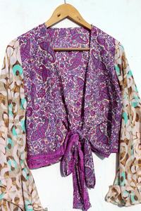 New Arrival Silk Bohemian Flare Bell Sleeve Tie <b>Top</b> Boho Wrap <b>Top</b> <b>70s</b> Style Fashion Festival Crop <b>Top</b> - Product Image 5