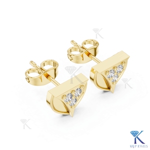 Lab Grown Diamond Geometric Shield <b>Stud</b> Earrings 3 Stone Cluster 14K 18K Solid Gold Fine Women Jewelry Anniversary Bridal Gift - Product Image 4